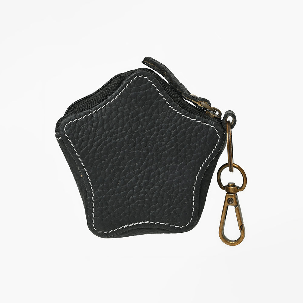 American Darling Genuine Hair On Star Shaped Coin Purse Keychain solid black star shape with neat perimeter stitching