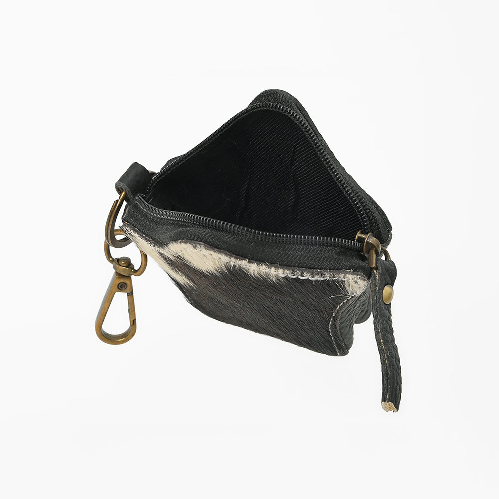 American Darling Genuine Hair On Star Shaped Coin Purse Keychain top zip opening with an extended leather zipper pull