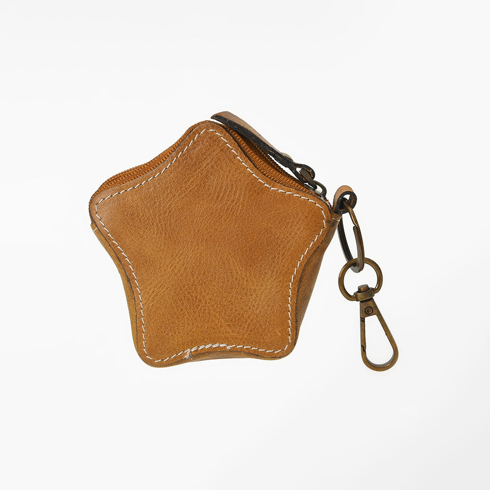 American Darling Genuine Hair On Star Shaped Coin Purse Keychain solid tan hair on hide mini pouch ranch wear