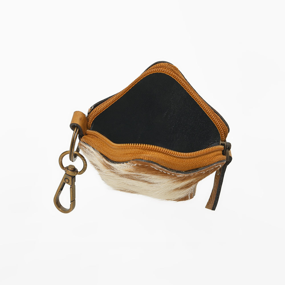 American Darling Genuine Hair On Star Shaped Coin Purse Keychain open zip top revealing a dark lined pocket