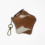 American Darling Genuine Hair On Star Shaped Coin Purse Keychain brown and white spotted star with antique brass snap clip rodeo