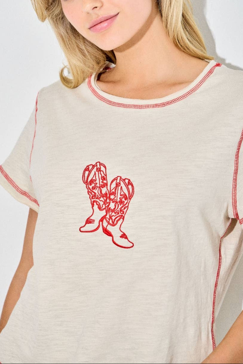 Cassidy Cowboy Boot Embroidered Tee