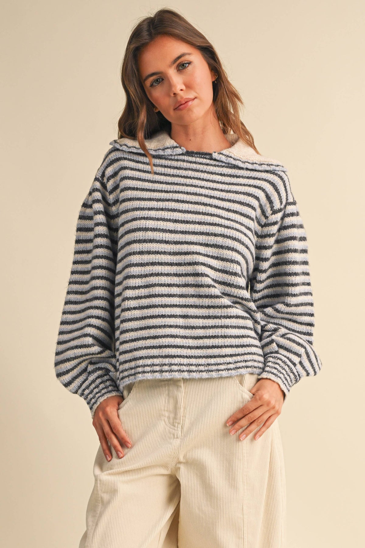 Betsy Striped Collared Sweater