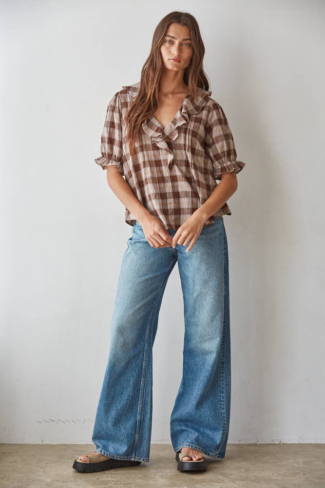 Whitney Woven Ruffle Plunged V Neck