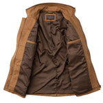 Madison Creek Outfitters Albany Field Jacket brown lined interior with branded neck label