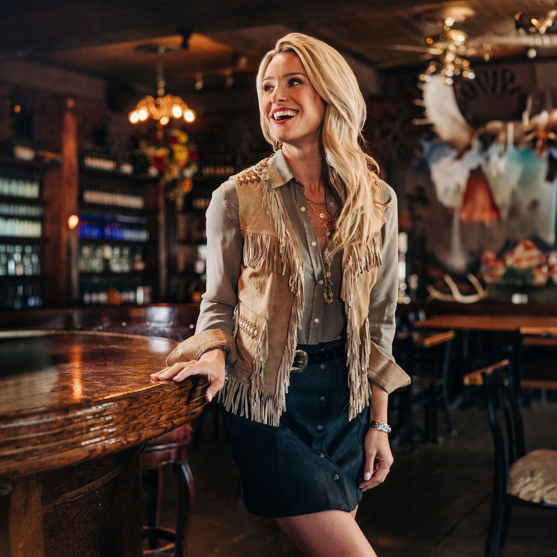 Utah womens western boutique rodeo Anna Leather Fringe Vest Tan SKU ANNATAN Boltranchstore.com free shipping