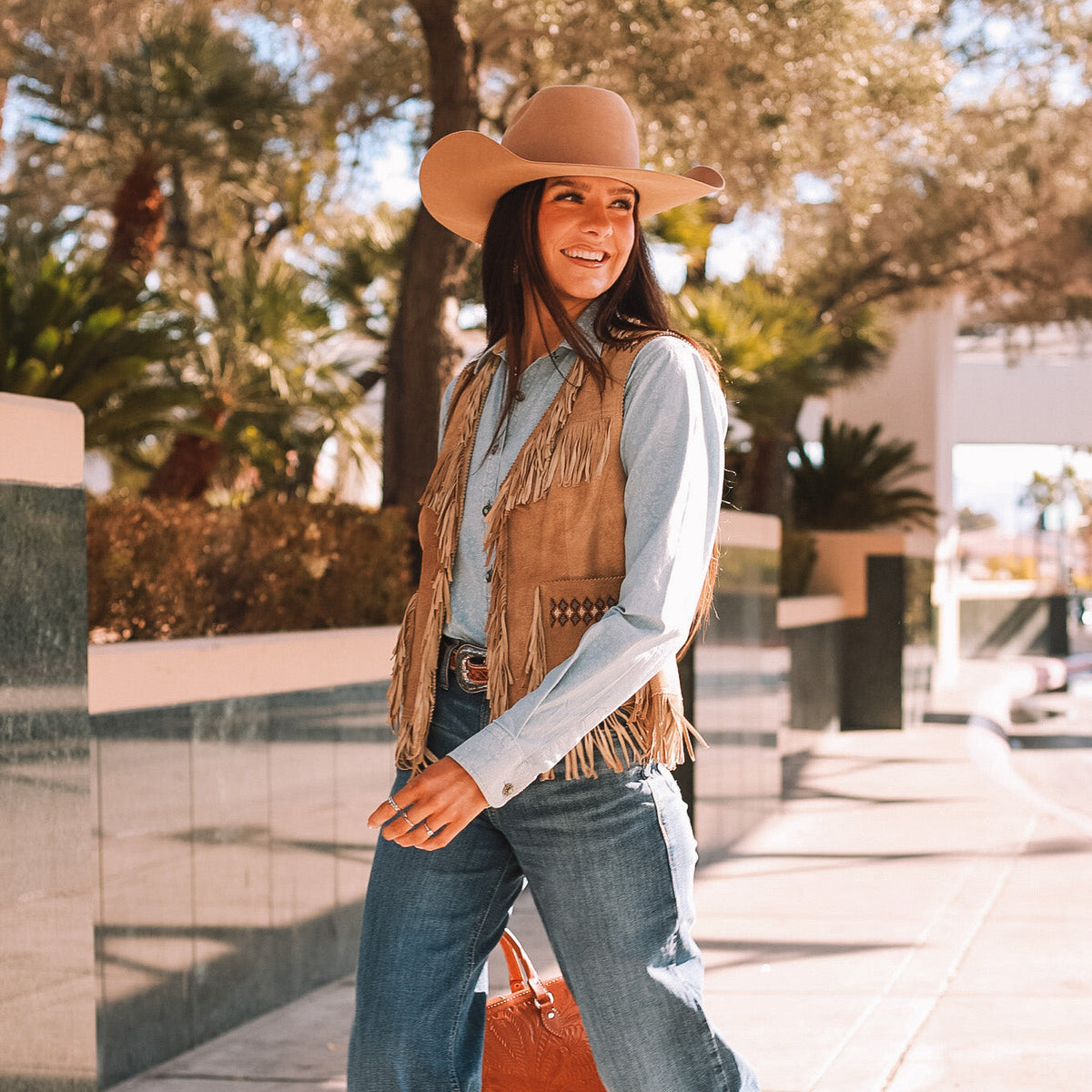 Womens boutique western clothing Utah fashion Anna Leather Fringe Vest Tan SKU ANNATAN Boltranchstore.com free shipping