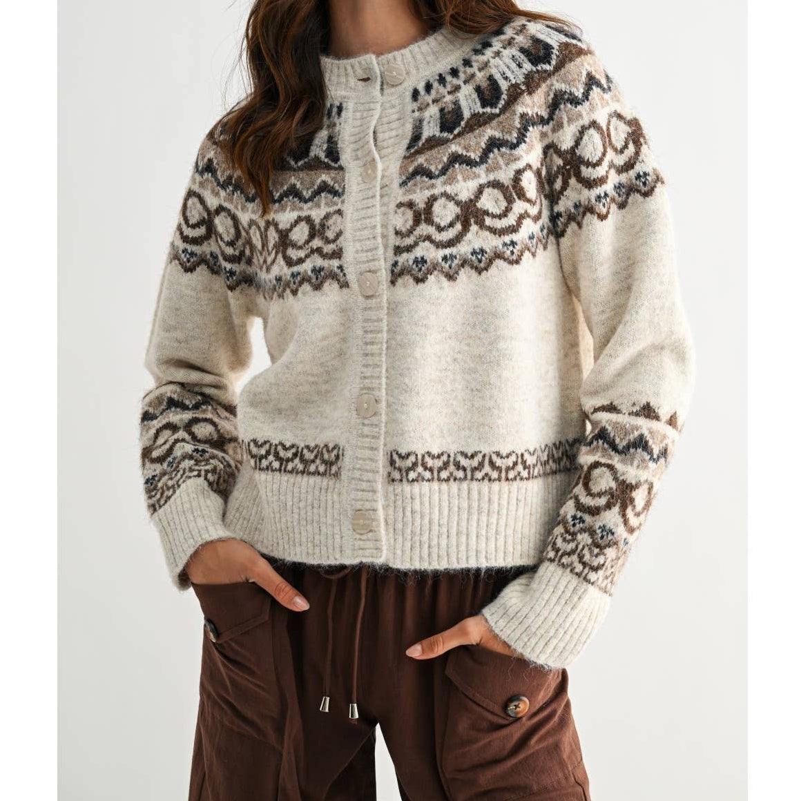  patterned sweater sweater weather winter brown oatmeal bow sweater boltrachstore.com 