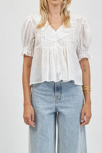 Lacey Linen Ruffle Top