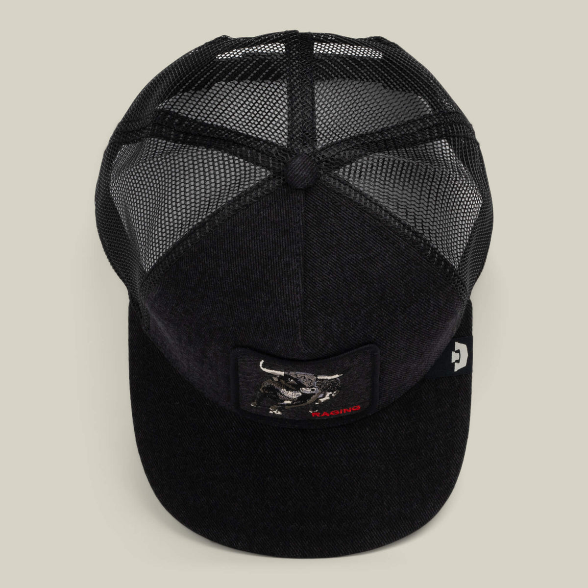Goorin Bros Denim Raging six panel crown with a matching covered top button and clean seams rodeo ready