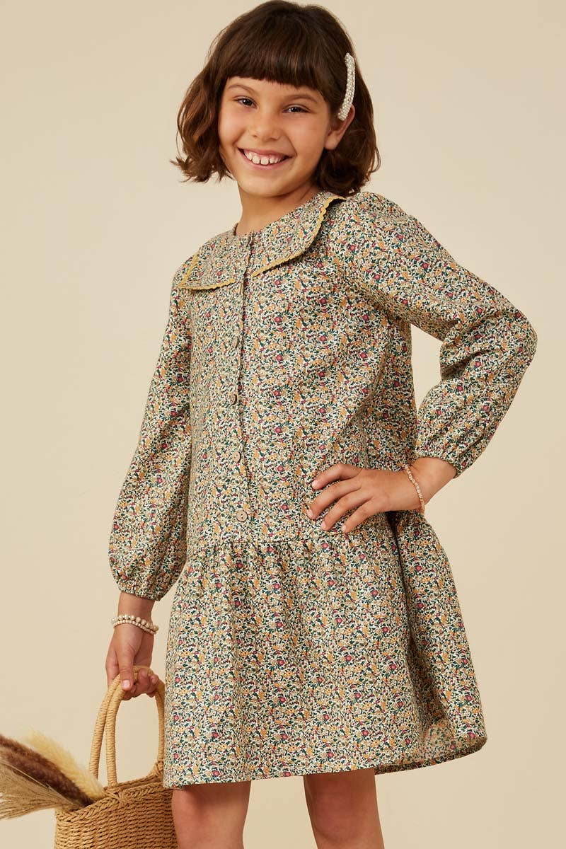 Girls Wavy Twill Trimmed Sailor Dress