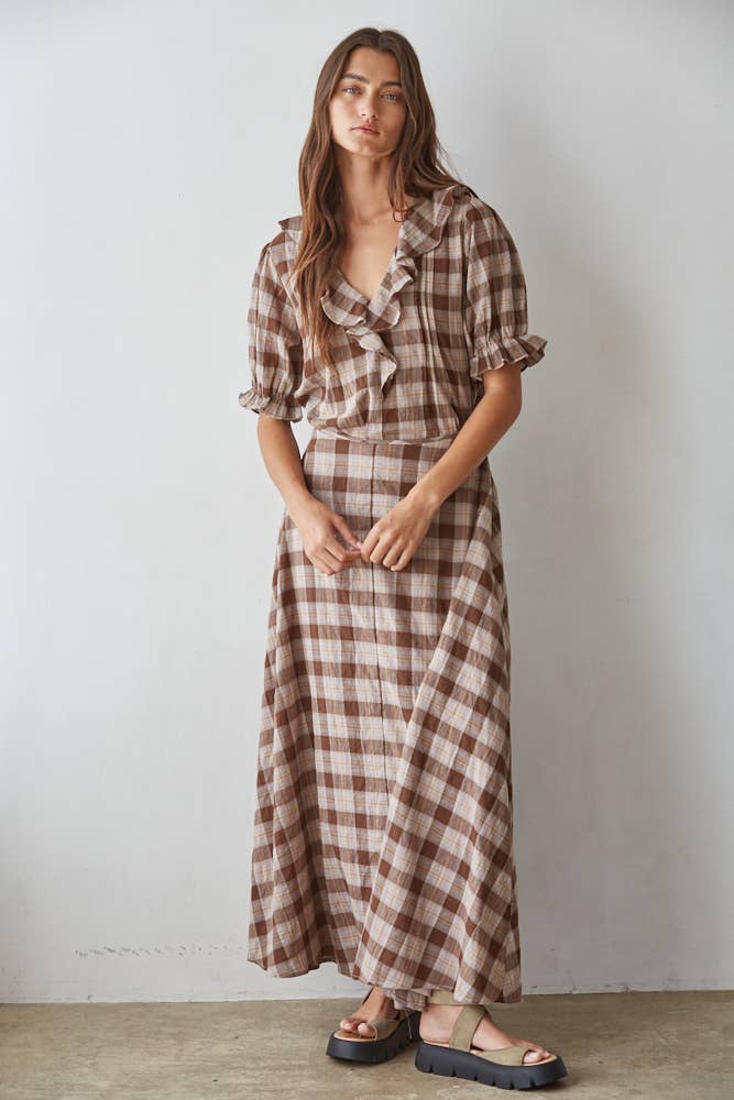 Whitney Woven Ruffle Plunged V Neck