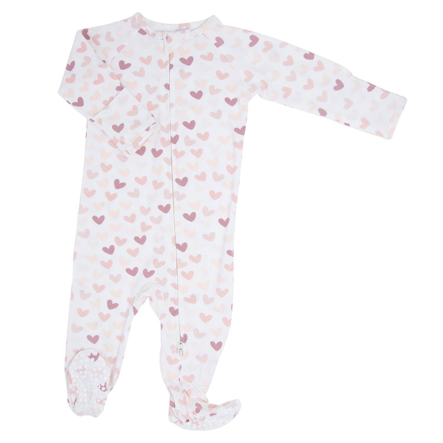 Emma Zipper Footie Pink Hearts