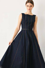 Flying Tomato Denim Midi Dress full circle skirt at an approximate 49 inch length western fashion