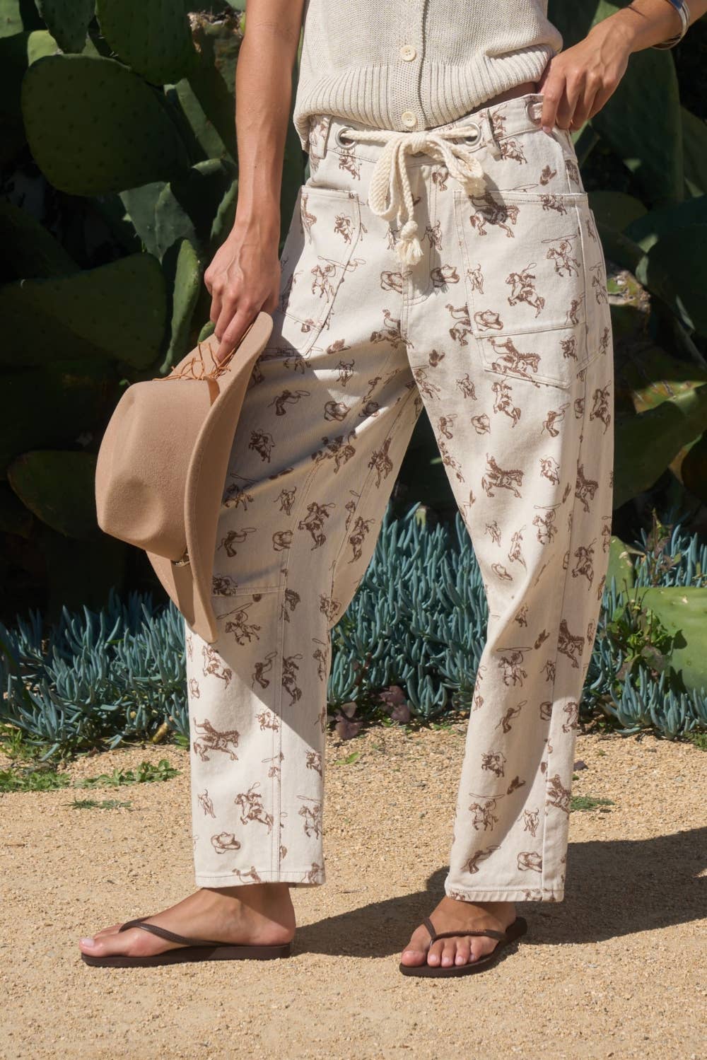 Western Cowboy Print Barrel Pants