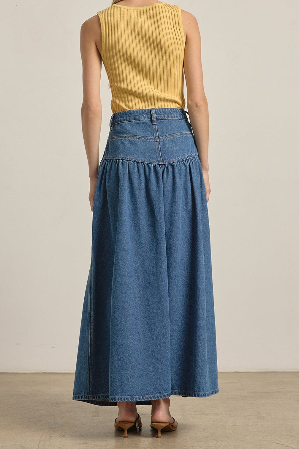 Bella Womens Tiered Denim Maxi Skirt
