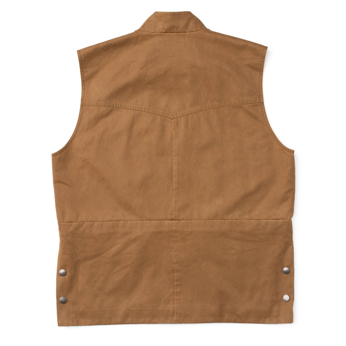 Madison Creek Outfitters Bandera Travel Twill Vest Tan double stitched seams in 65 percent cotton and 35 percent polyester twill rodeo