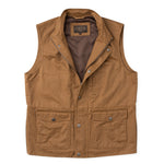 Madison Creek Outfitters Bandera Travel Twill Vest Tan zip front with snap storm flap and MC branded pewter snaps western fashion