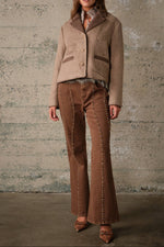 Blue B Western Two Tone Embroidered Jacket Mocha cropped hip length silhouette styled with brown flare jeans cowgirl ranch wear