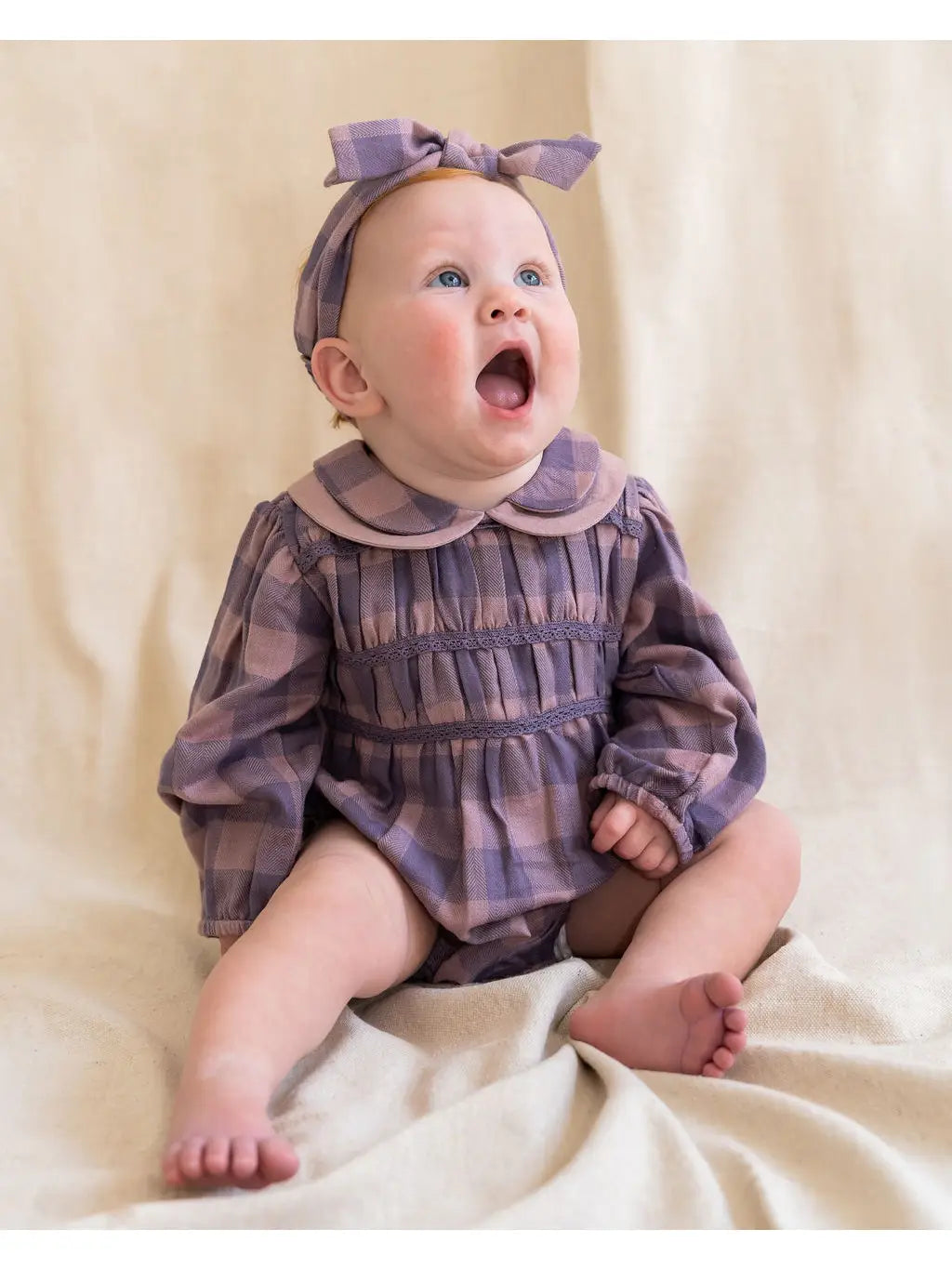 Smocked Peter Pan Gingham Baby Romper