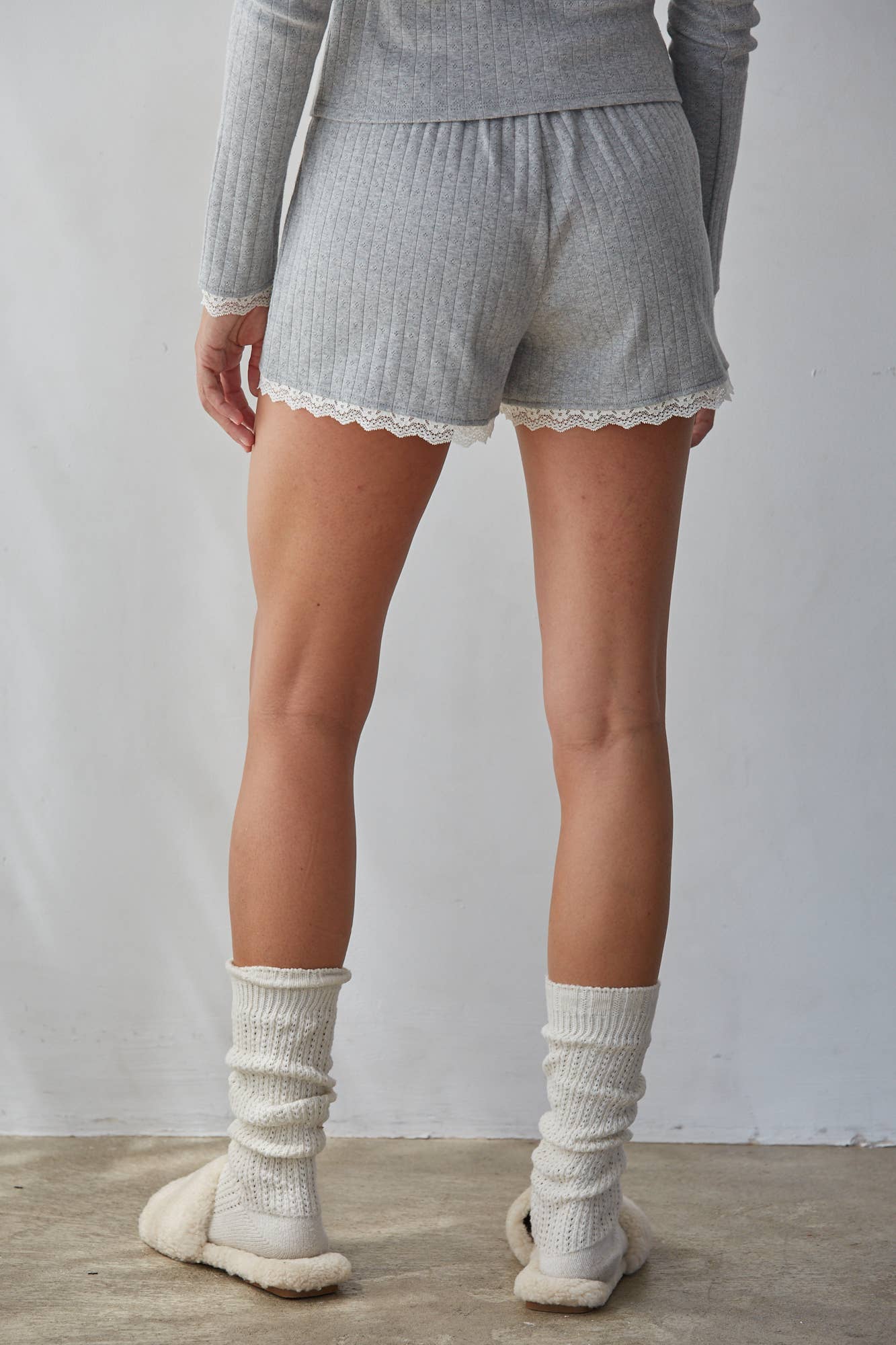 Knit Cotton Pointelle Wide Leg Shorts