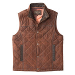 Madison Creek Outfitters Beaver Creek Waxed Goat Suede Leather Vest Bourbon removable bib and collar taken off for a clean open neckline Kamas