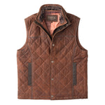 Madison Creek Outfitters Beaver Creek Waxed Goat Suede Leather Vest Bourbon dark contrast leather trim framing the welt pockets and placket western fashion
