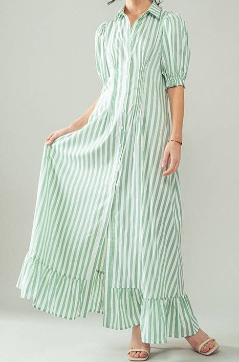 Puff Sleeve SS Stripe Maxi Dress