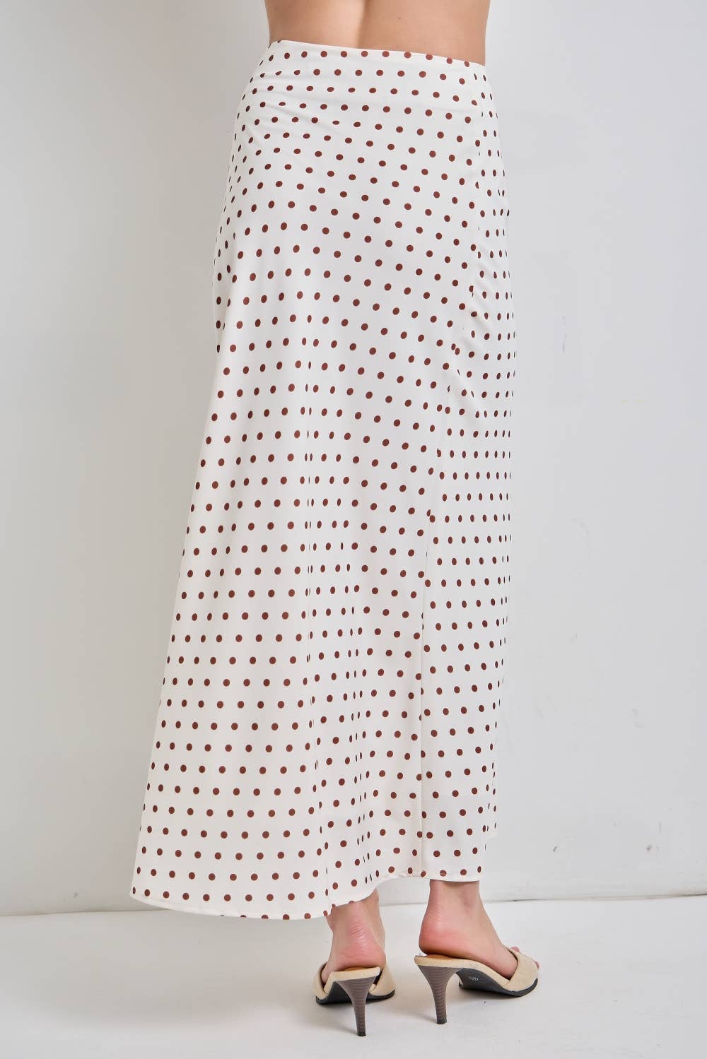 Cindy Polka Dot Silky Satin Midi Skirt