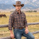 Madison Creek Outfitters Bisley Western Shirt Grey Brown Plaid grey and brown plaid brushed cotton western shirt western clothing Utah SKU 301