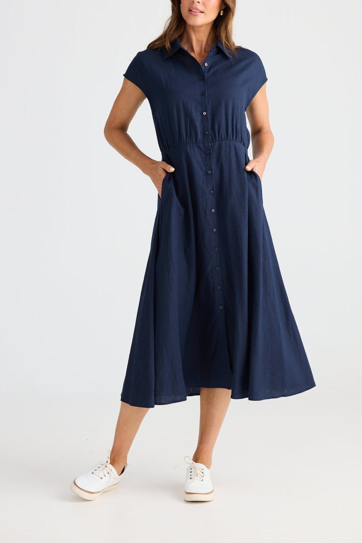 womens musings dress navy blue Boltranchstore.com Free Shipping womens short sleeve button down summer casual everyday dress western fashion