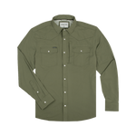 green nylon shirt western Poncho Outdoors button up pearl buttons collar moss green The Brazos at boltranchstore.com
