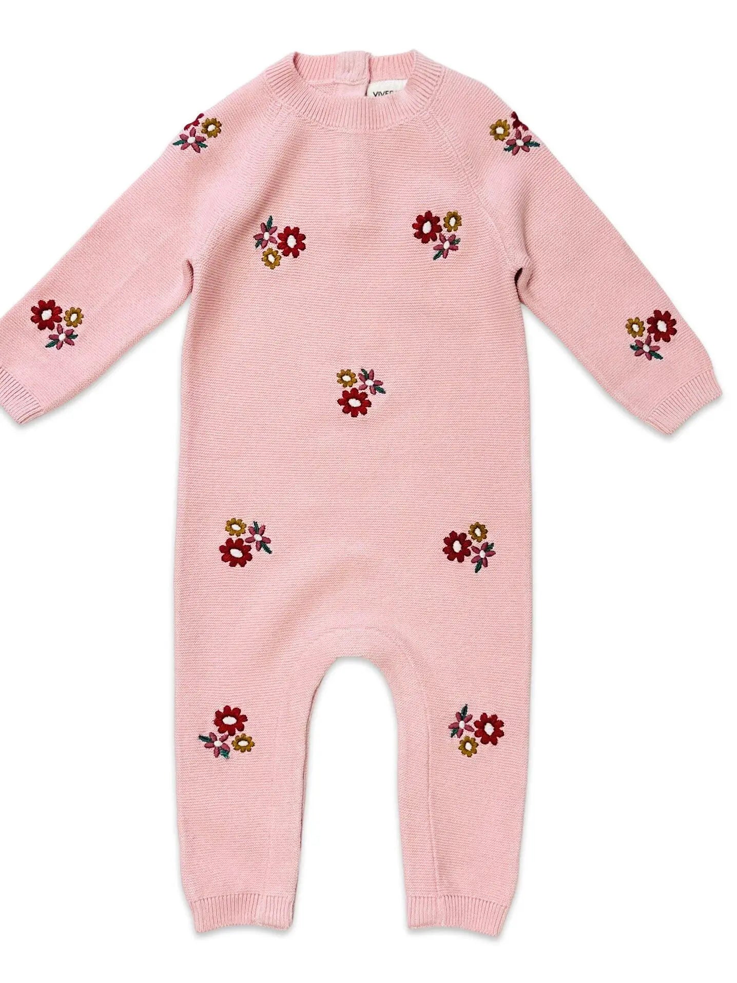 Floral Bouquet Pink Organic Knit Baby Jumpsuit