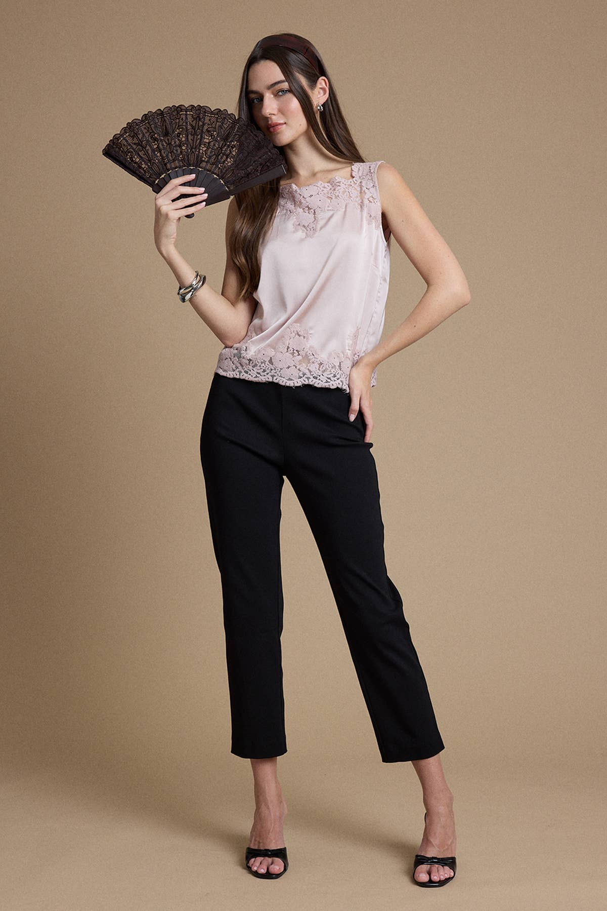 Cara Lace Trim Satin Blouse