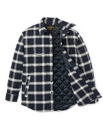 Filson Insulated Flannel Jac Shirt Navy Cream Plaid low set welted hand pockets for warming hands ranch wear Park City