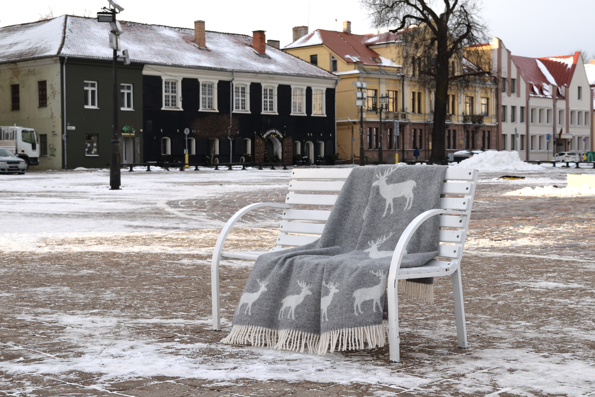 JJ Textile Deer Grey Wool Throw