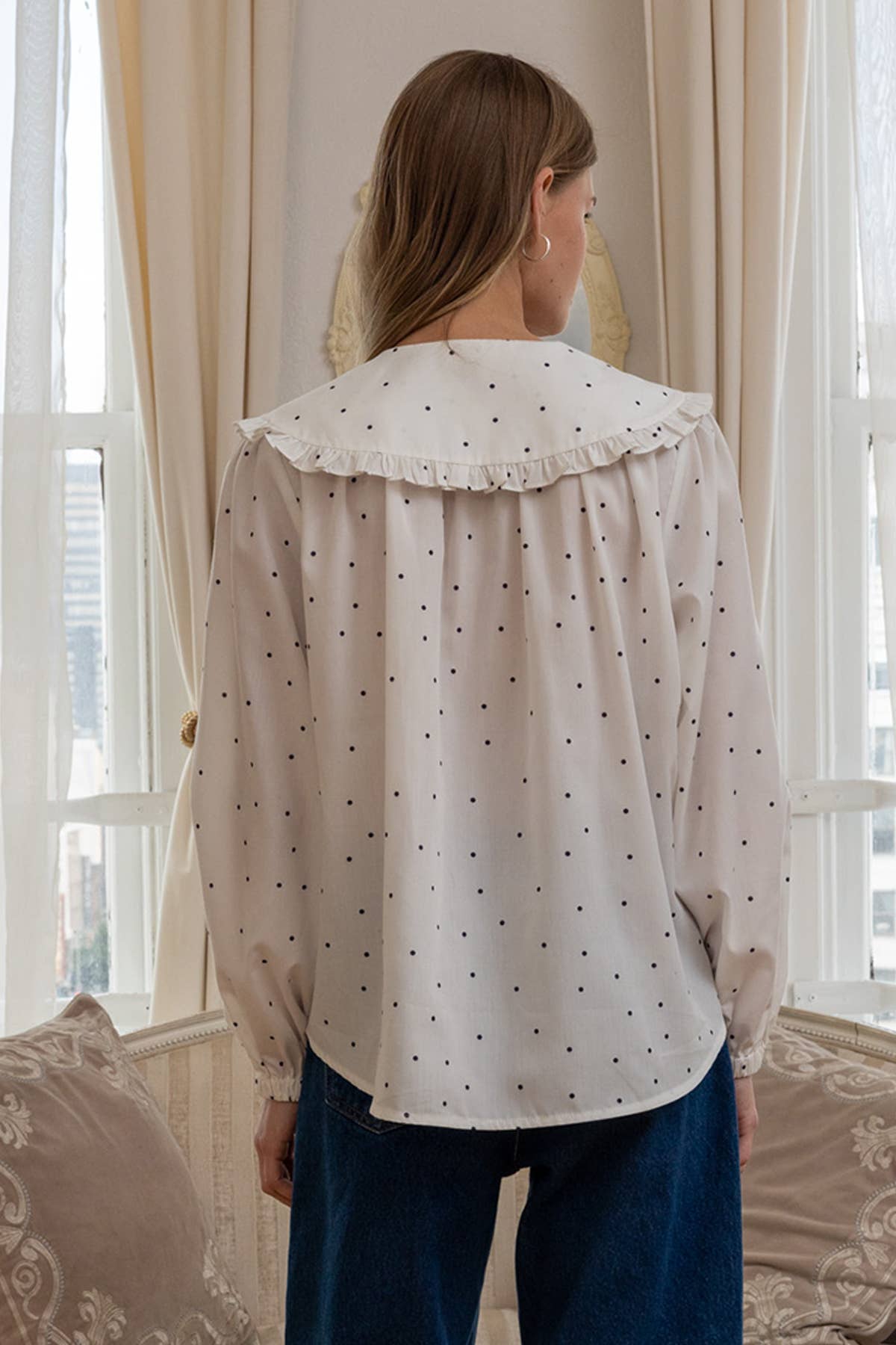 Paulie Polka Dot Ruffle Collar Blouse