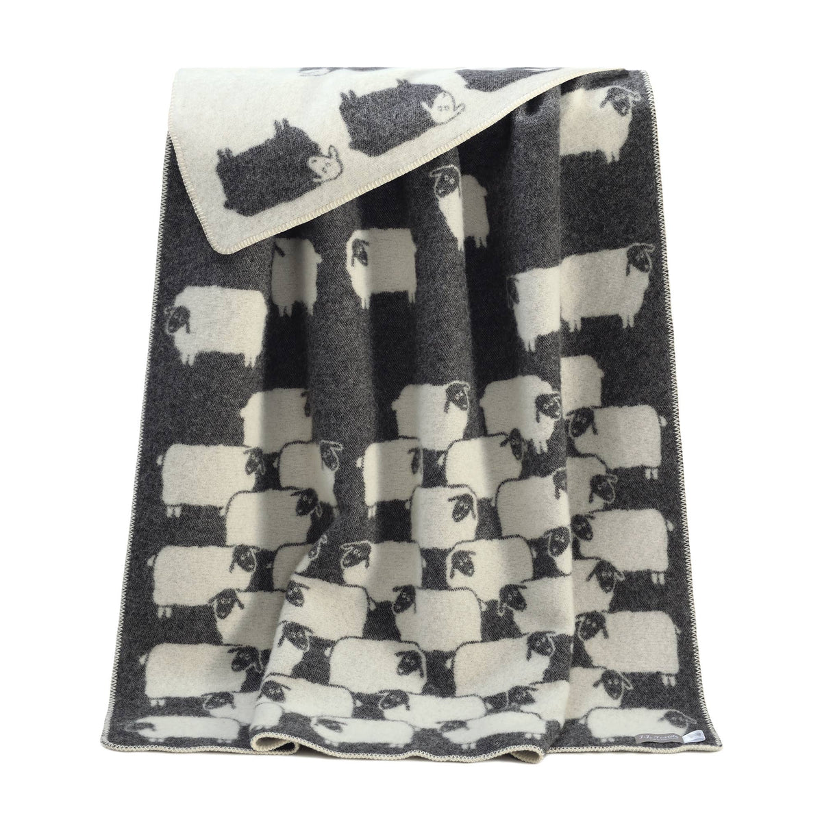 JJ Textile Herd Black Wool Blanket with Sheep Design