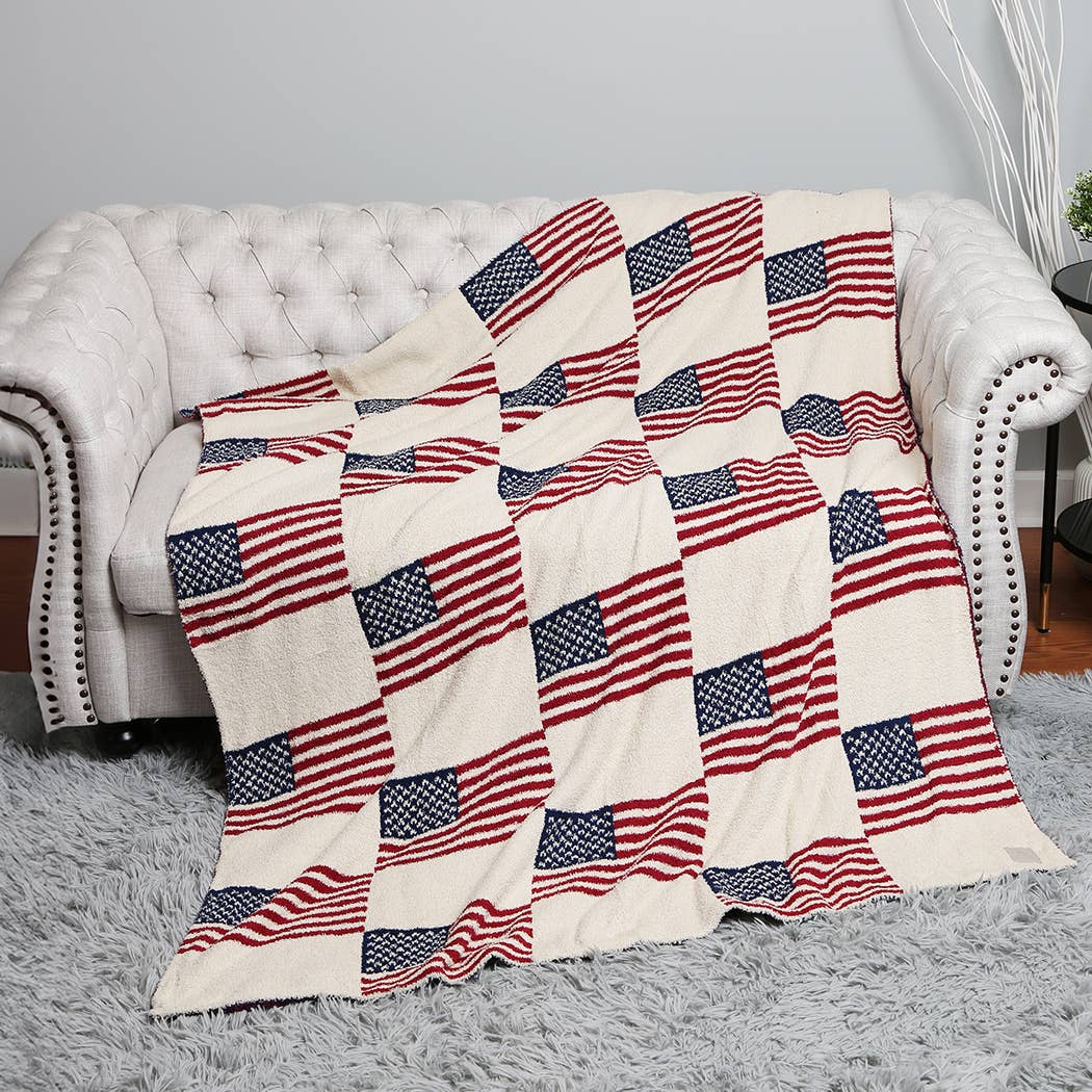 US Flag Pattern Throw Blanket American Flag patriotic cream flag blanket Boltranchstore.com Free Shipping