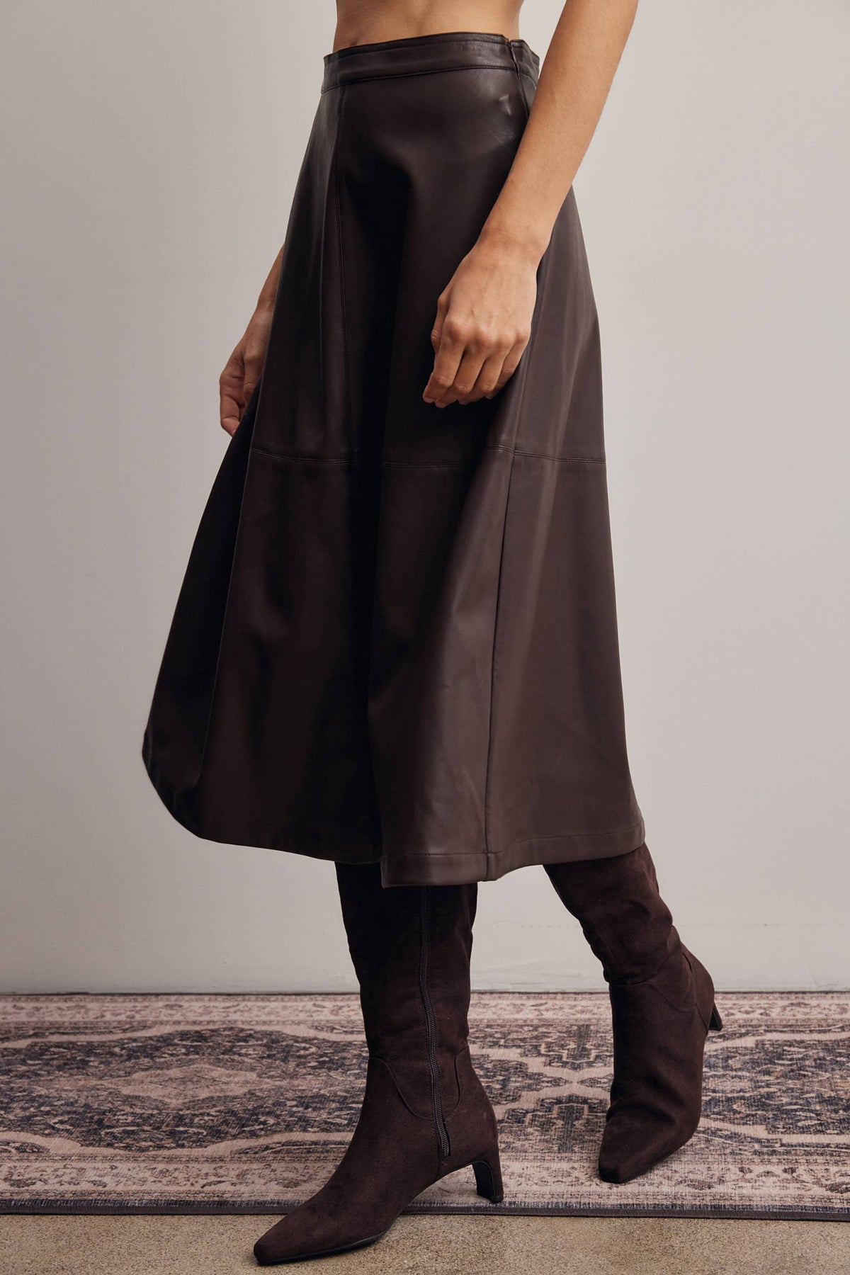 Womens fashion rodeo western clothing Utah Faux Leather A Line Midi Skirt Dark Brown SKU FSK0026DBR Boltranchstore.com free shipping
