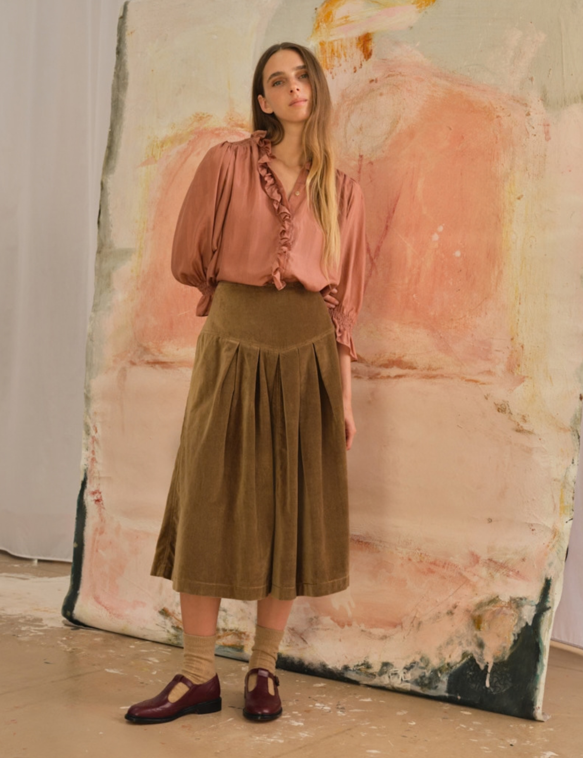 Penelope Chilvers Lancaster Cotton Velvet Skirt tan cotton velvet skirt womens western boutique Utah SKU WLANCSKIRAW26