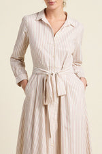 Trovata Emmelie Dress Carmel Stripe full button front placket running the length of the dress ranch wear