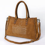 American Darling Tote Genuine Western Leather Women Bag light brown genuine suede tote with white western embroidery womens western boutique Utah SKU ADBGM127F