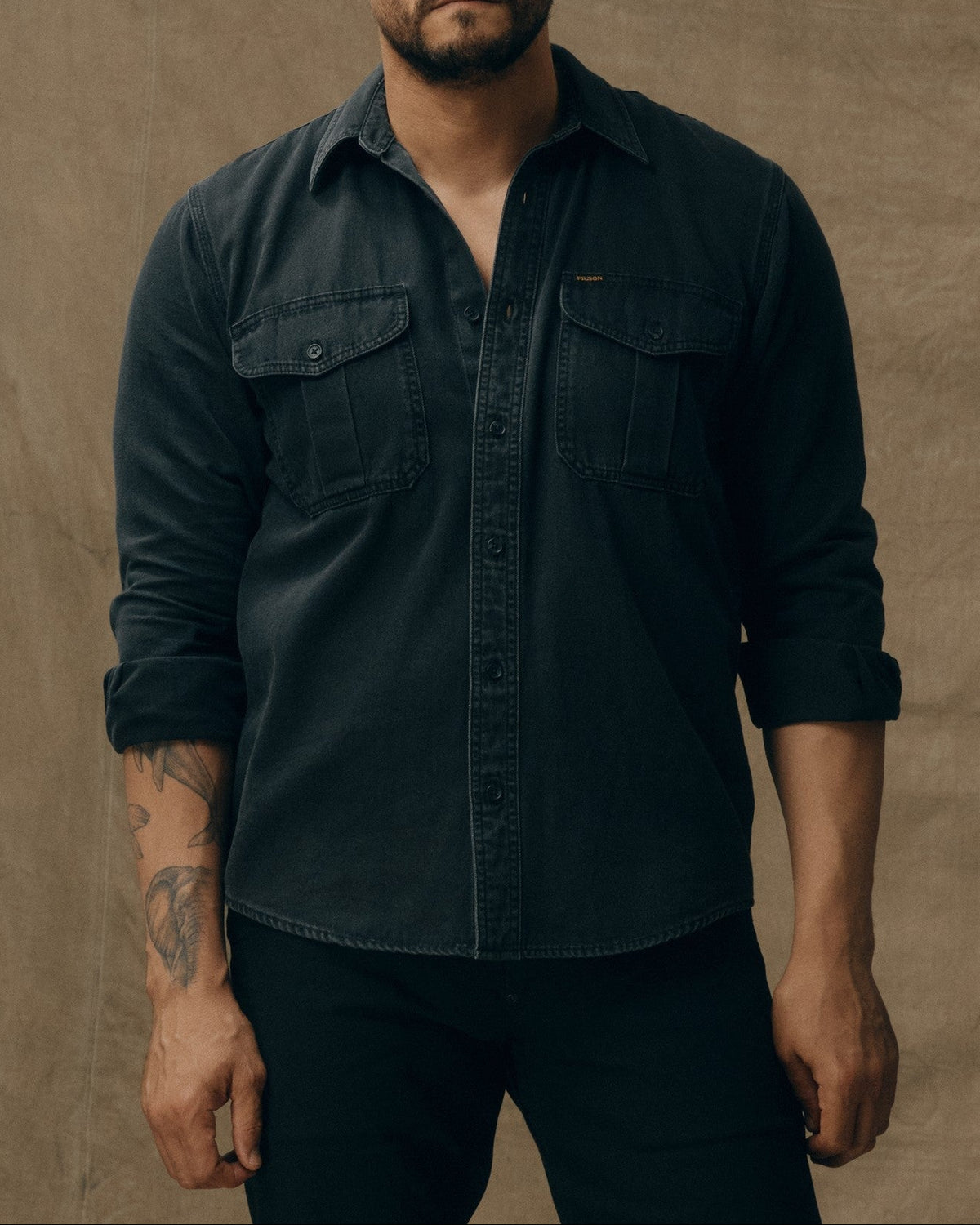 Filson Denim Guide Shirt Black black cotton denim button front shirt in a 2x1 twill weave mens western clothing Utah SKU F1420291981