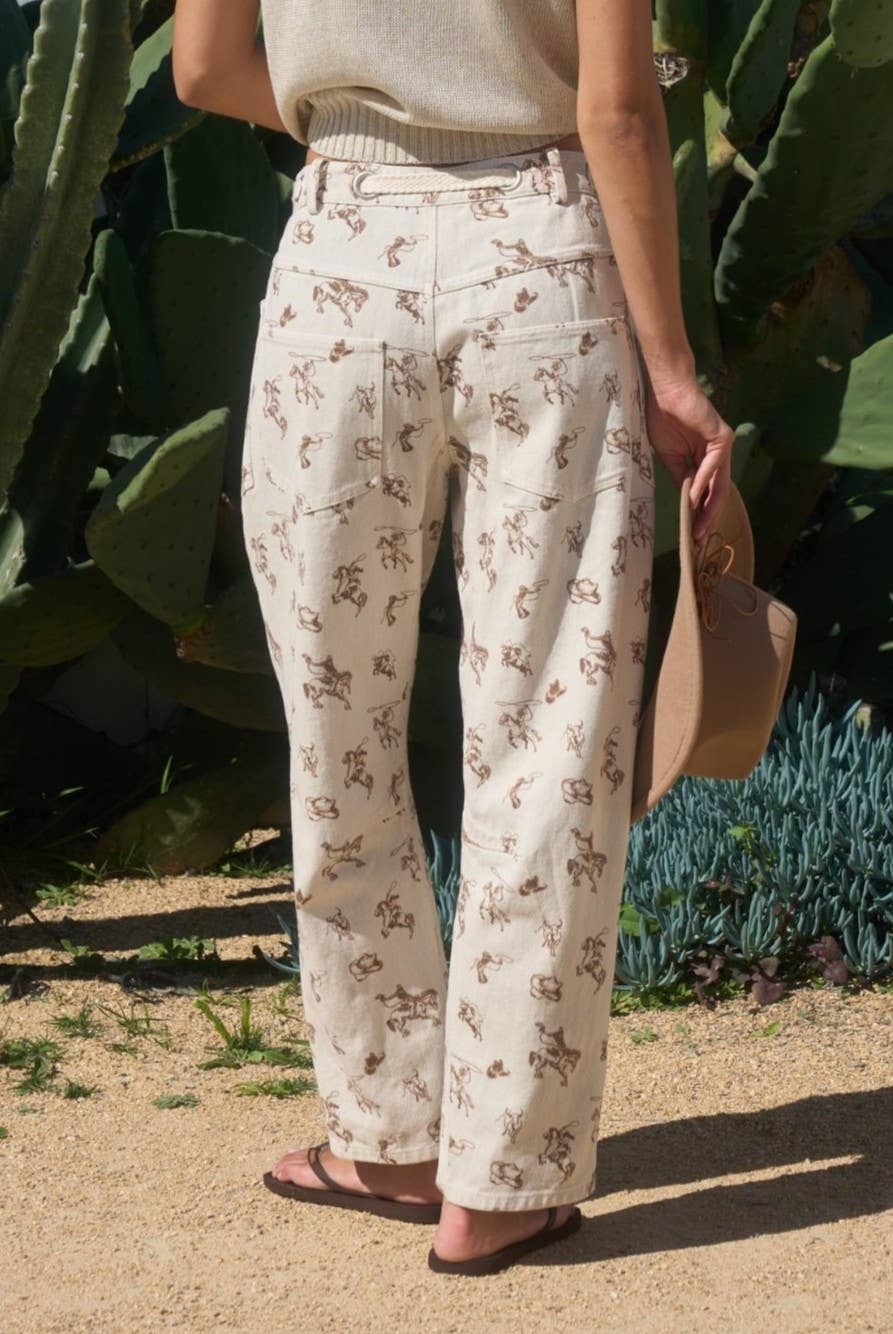 Western Cowboy Print Barrel Pants
