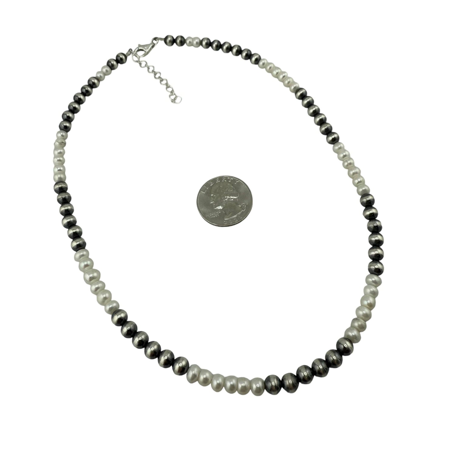 White Pearl 6mm Bead Necklace Sterling Silver