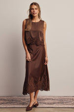 Listicle Satin Lace Hem Sleeveless Top Mocha full matching set look for dressy western occasions Utah