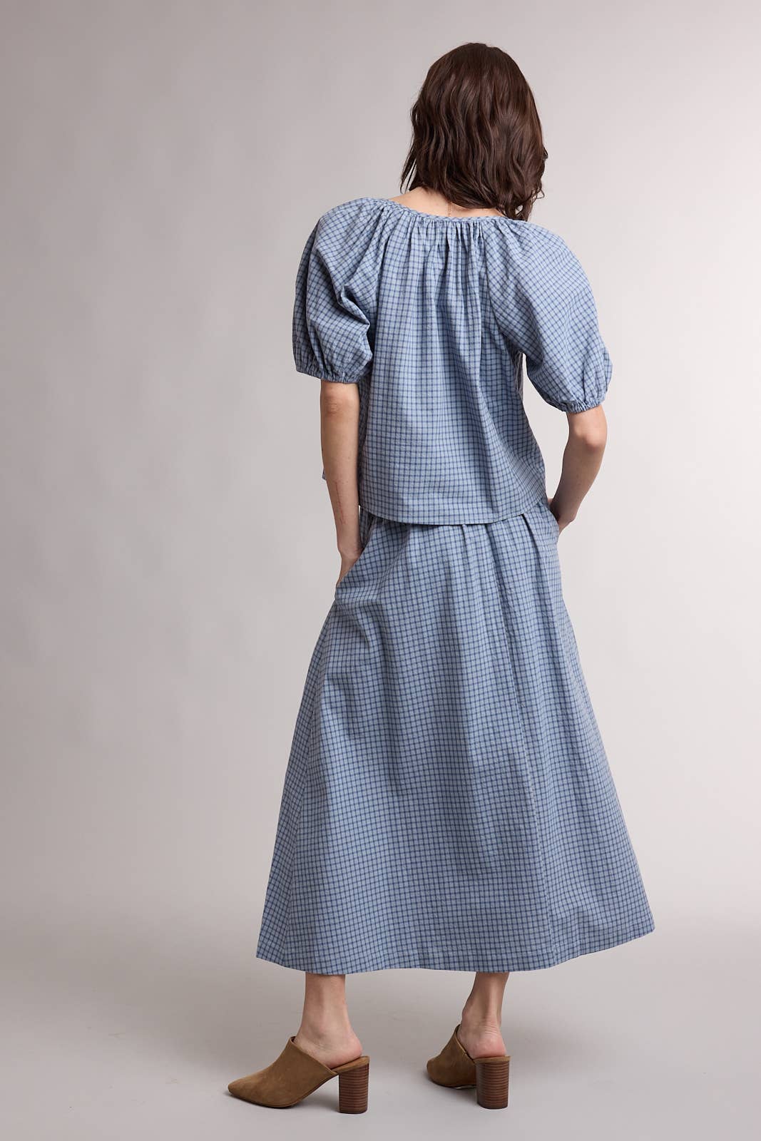Ryan Plaid Puff Sleeve Top and Skirt Set
