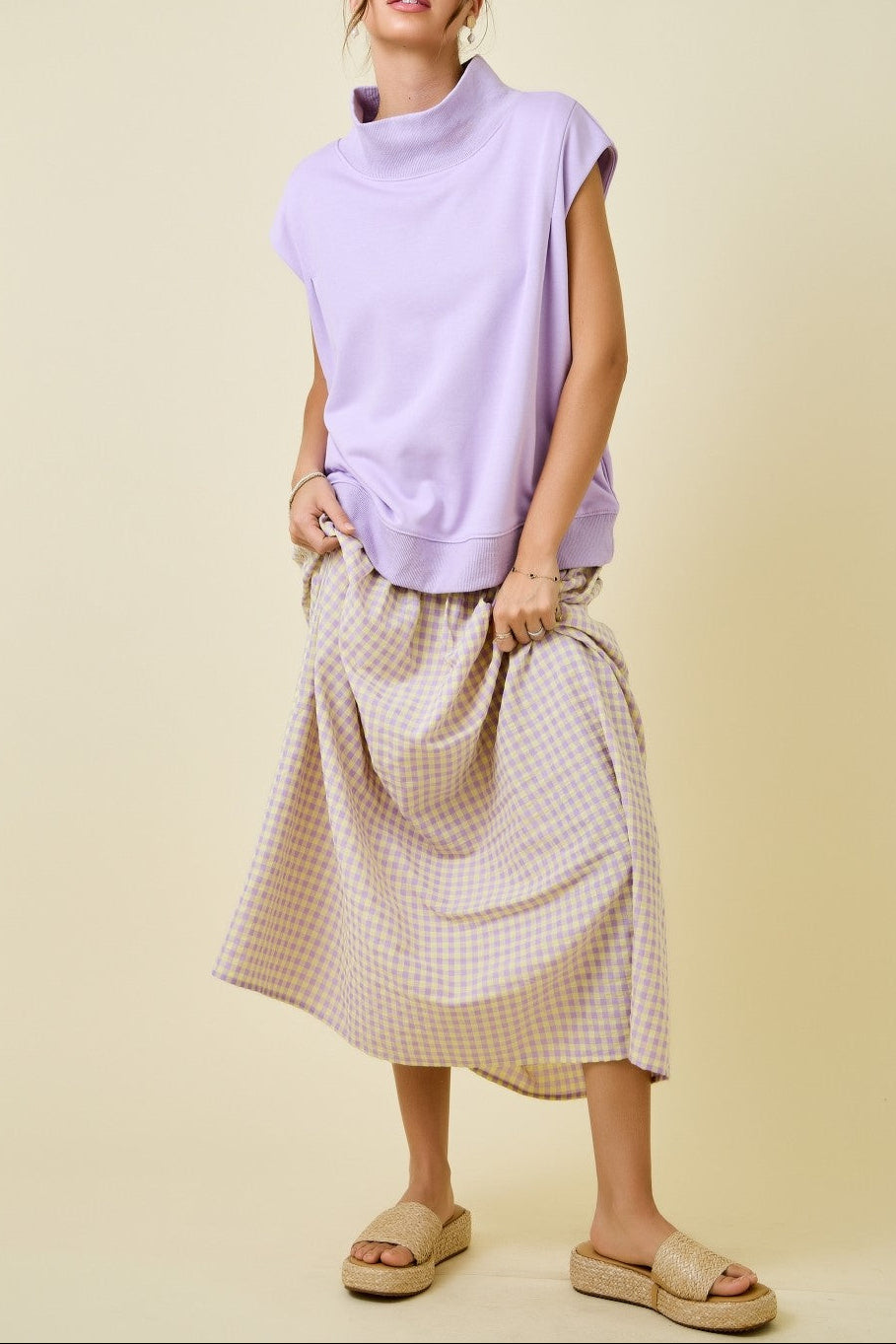 Gingham Smocked Waist Midi Skirt