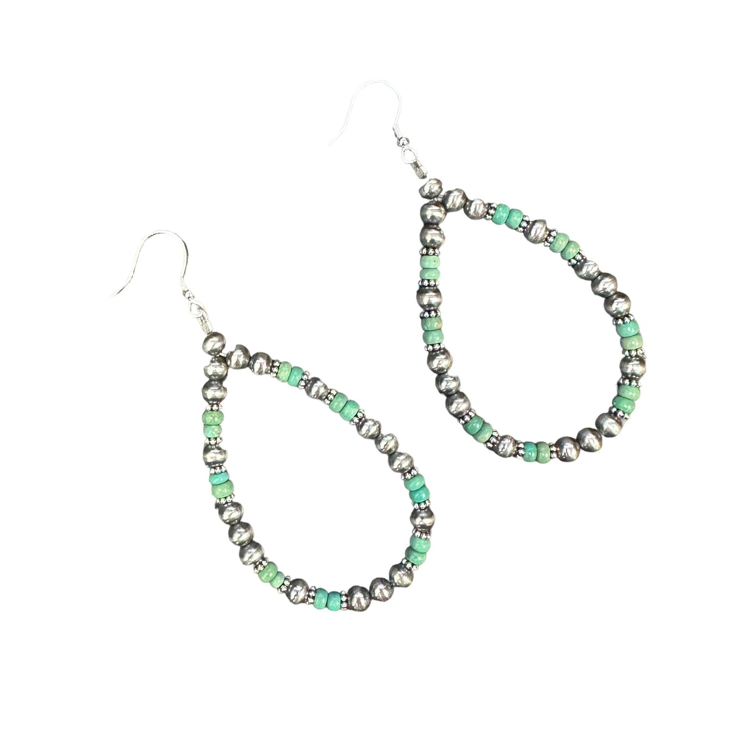 Grn Turquoise Navajo Pearl Loop Earrings